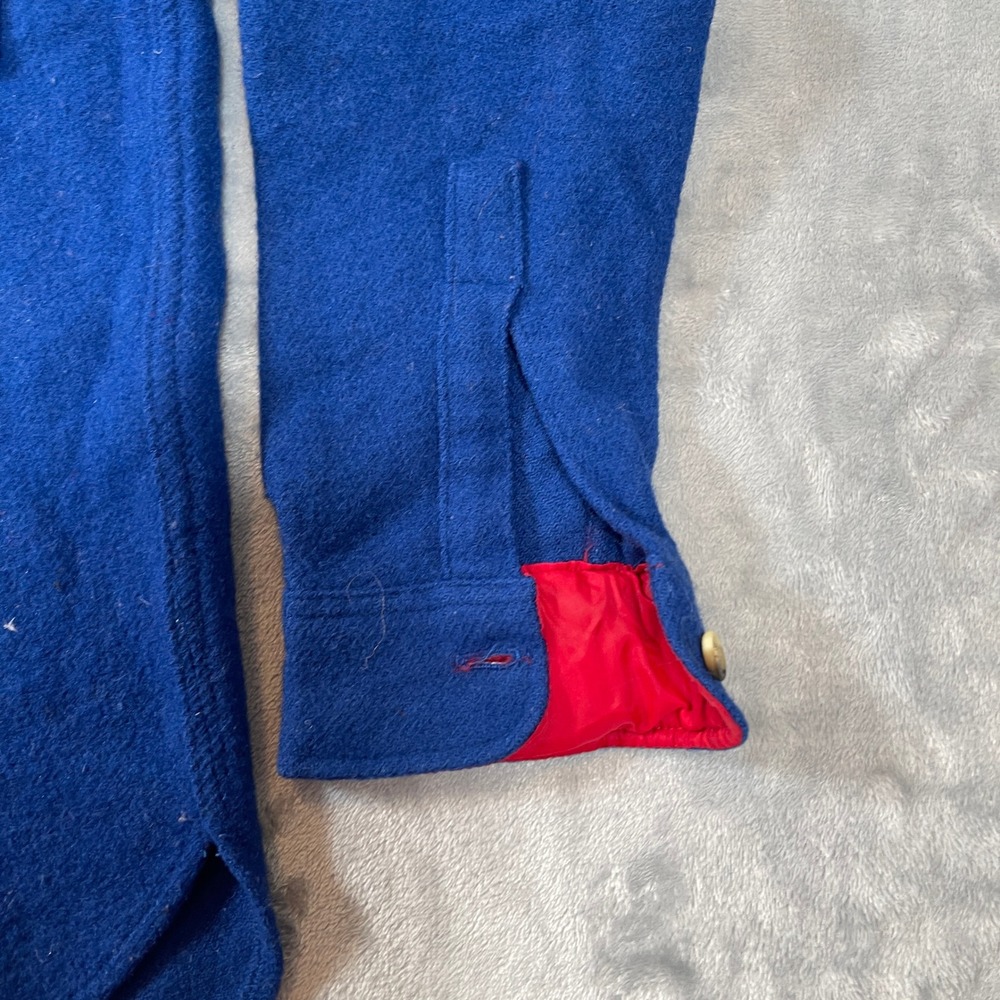 Woolrich Vintage Mens Blue Wool Blend Shirt Jacket Red Trim Made in USA 6012 S - Picture 3 of 8